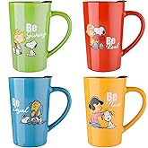 Peanuts Snoopy Gentle Reminders 18oz Travel Cup w/Lid, Stoneware, 4-Pack, Assorted Colors