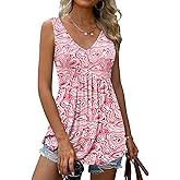Tencede 2026 Summer Tank Tops for Women Sleeveless V Neck Babydoll Loose Flowy Floral Print Blouse S-3XL