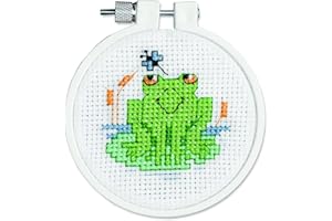 Janlynn 21-0985 Round Kid Stitch Soggy Froggy Mini Counted Cross Stitch Kit, 3-Inch, Small