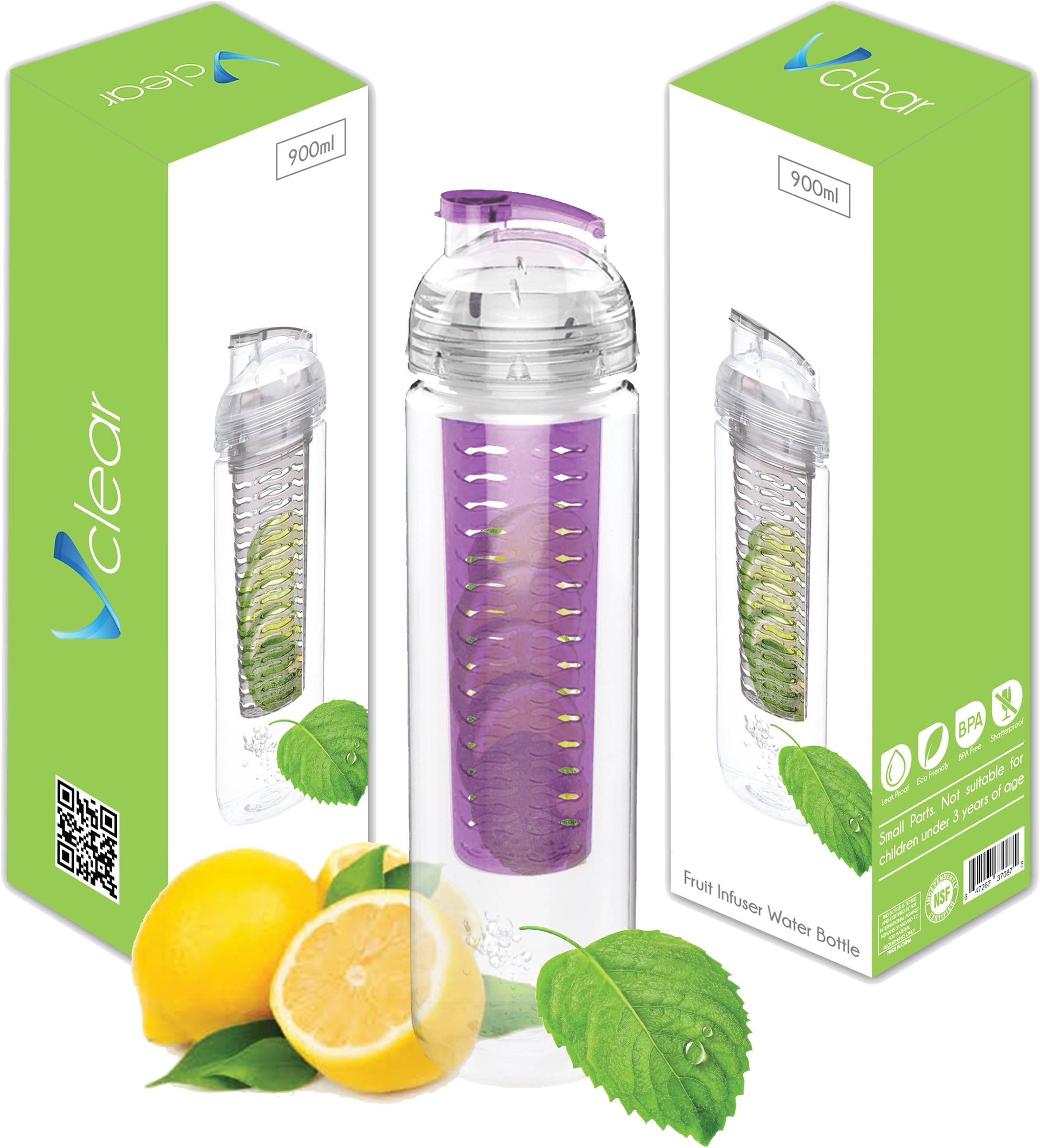 Vclear Tritan Outdoor Fruit Infuser Bottle available in Purple - 900 ml