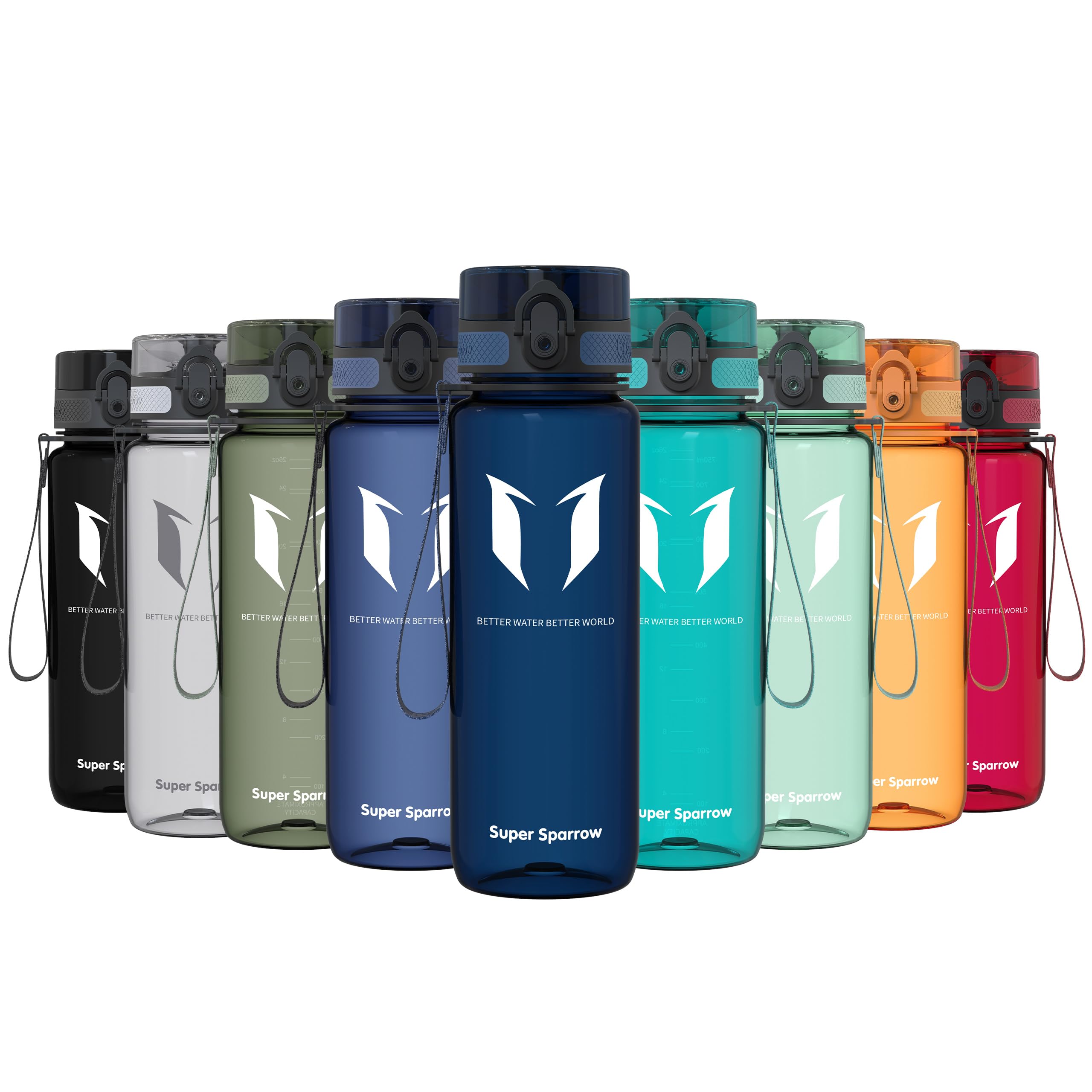 Super Sparrow Sports Water Bottle - 750ml - Non-Toxic BPA Free & Eco-Friendly Tritan Co-Polyester Plastic - For Running, Gym, Yoga, Outdoors and Camping