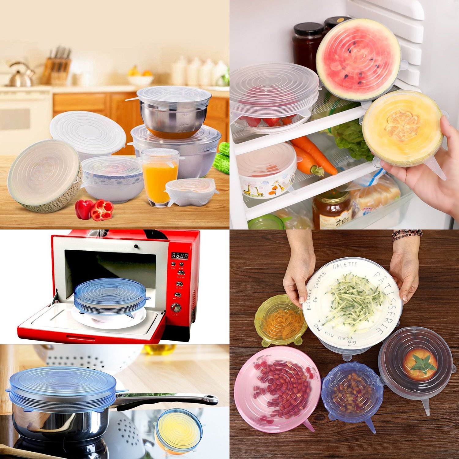 Stretch Lid, CLEYCYE Silicone Stretch Lids - 12pack Reusable Food Saver Covers to Keep Food Fresh - Stretchable Silicon Food Saver of Various Sizes for Can,Pots,Pans,Drinking Glass,Mixing Bowls Covers