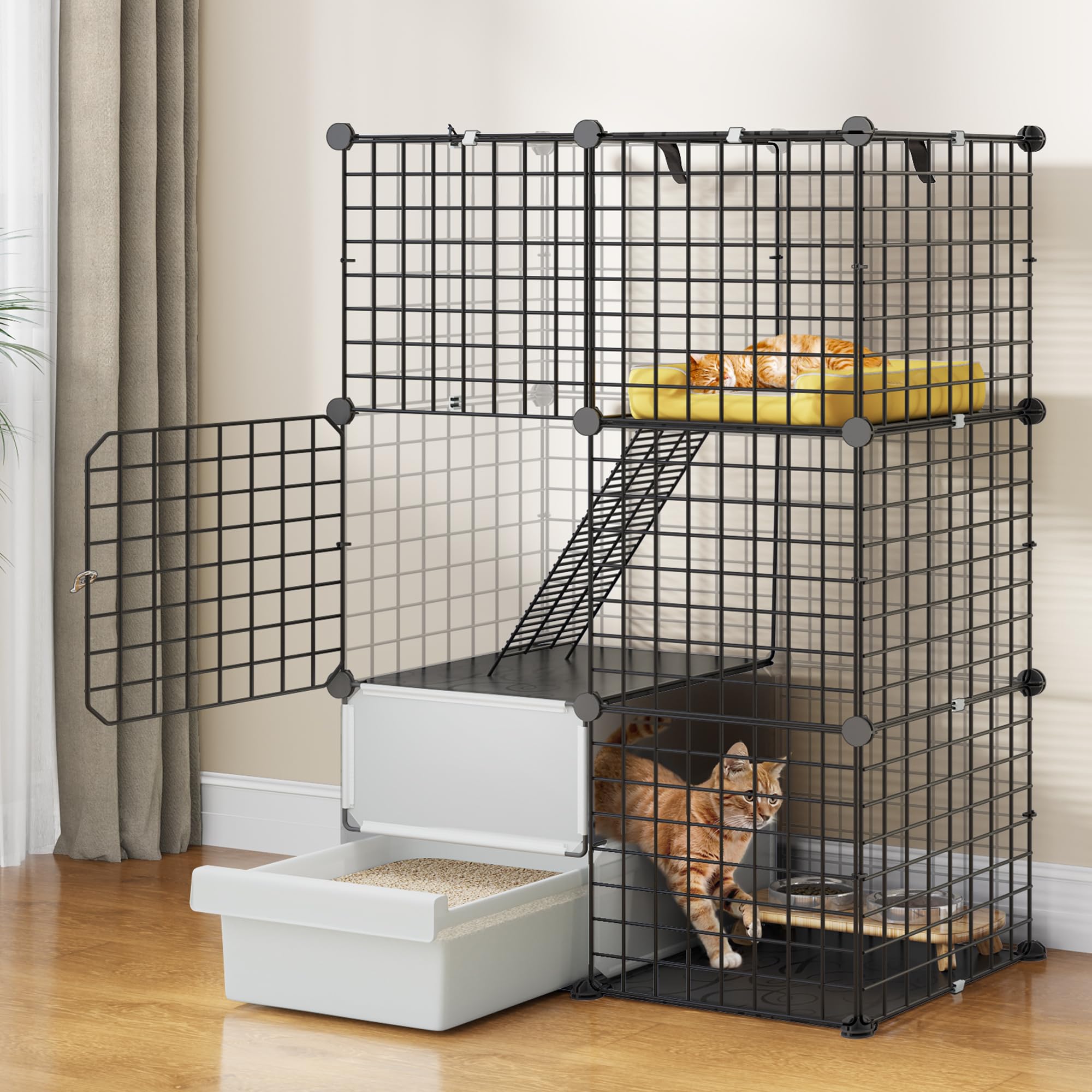 Photo 1 of YITAHOME 3-Tier Cat Cage with Litter Box: DIY Cat Enclosures Indoor for 1-2 Kittens, Black