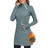 Soneven Women's Fleece Dress Running Thermal Sweatshirts Dresses Winter Skiing Athletic Pullover with Thumb Holes and Pockets