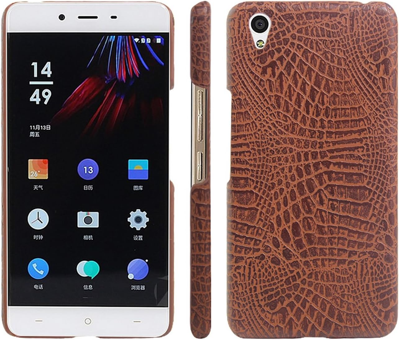 HualuBro OnePlus X Case, Premium Crocodile Pattern Ultra Slim Lightweight PU Leather Phone Protective Case Cover for OnePlus X Smartphone (Brown)