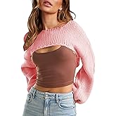 YUNLORIA Womens Crochet Crop Tops Shrug Sweater 2026 Y2K Bolero Shoulder Knit Loose Trendy Cropped Sweaters