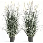 Faux 4ft 2-Pack Horsetail Reed Grass with Pink Spikes, 48in Tall Indoor Outdoor Fake Grass in Pot, Home Office Decorative Artificial Plant & Greenery, Wedding Decor Green Bristlegrass