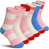 Kids Girls Socks Athletic Sport Breathable Soft Cotton Youth Girsl Crew Socks 6 Pairs