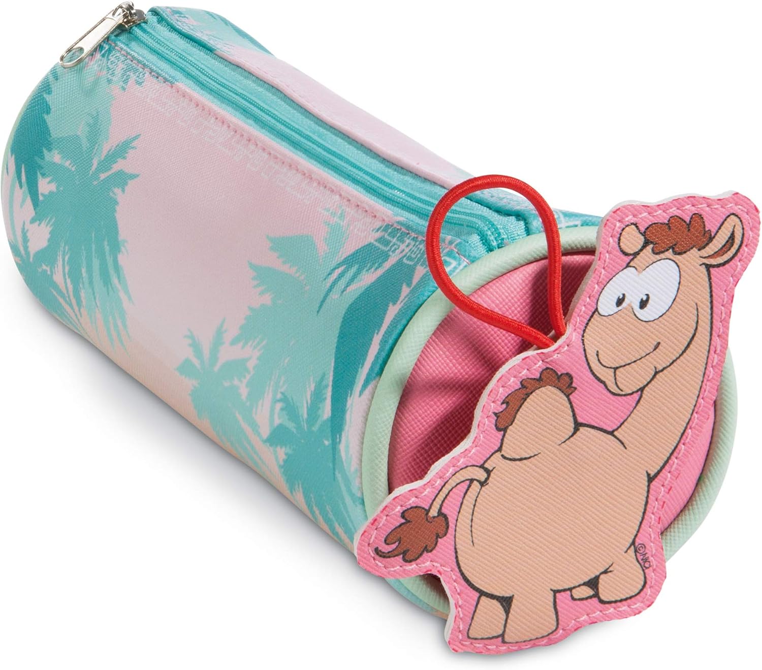 NICI Pouch Wild Friends round 20x8cm with clip-motive camel Kemal, Pink/Blue