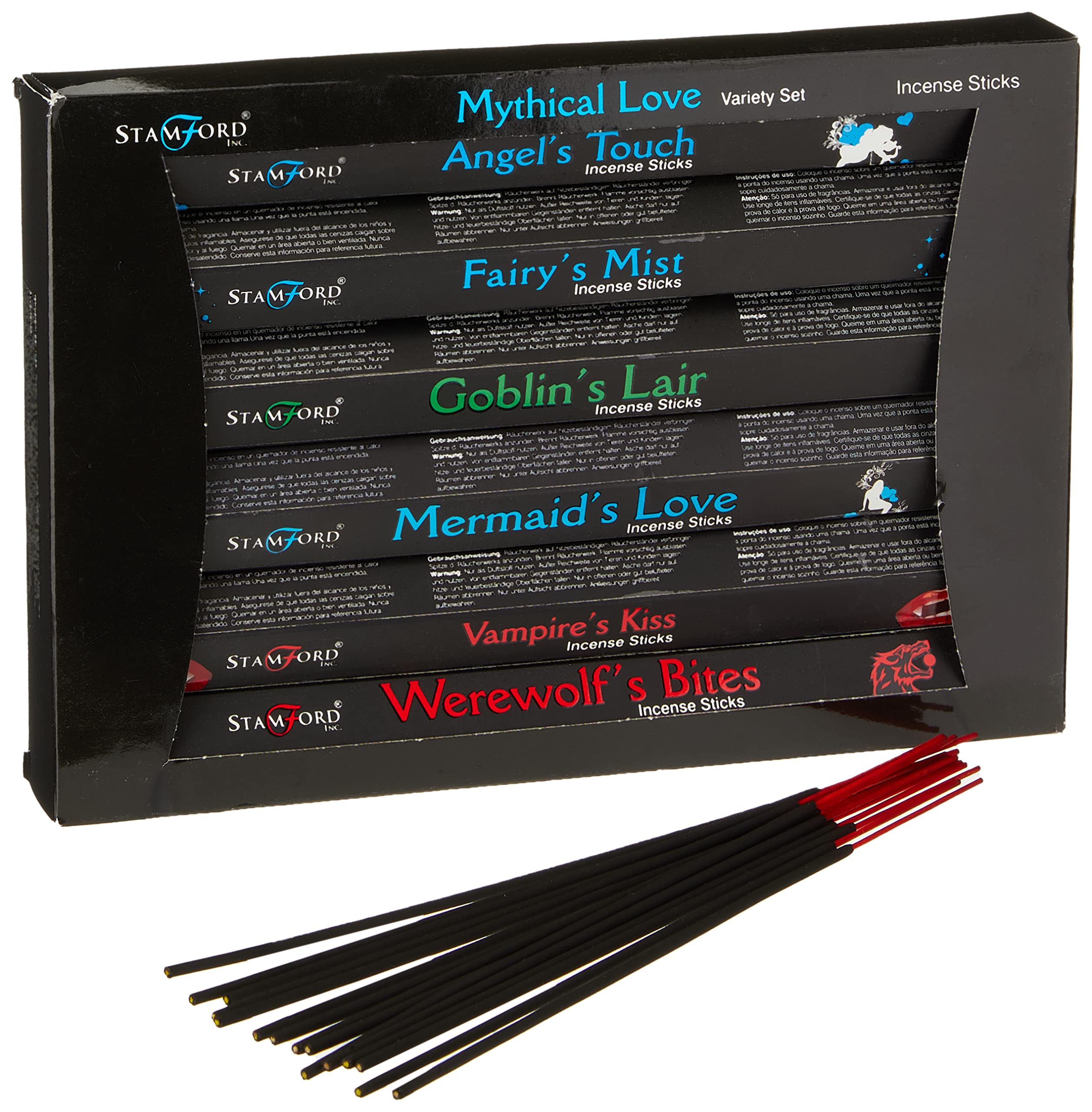 Stamford London 37340 Mythical Variety Set Incense Sticks - 6 Packs x 15 Sticks, Black