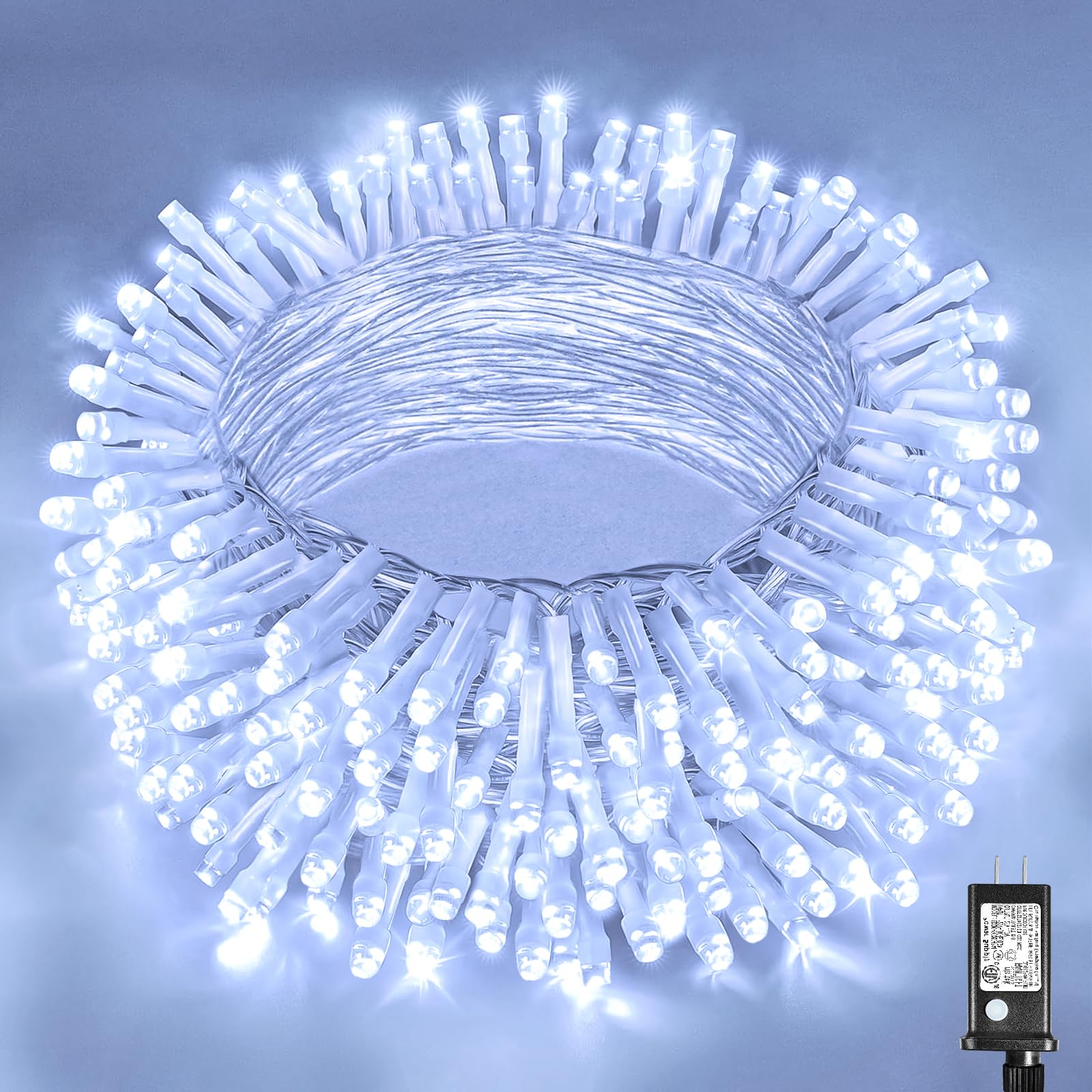Photo 1 of 100ft White Christmas Lights Outdoor 300 LED String Lights Indoor Clear Wire Waterproof, 8 Modes Connectable Twinkle Fairy String Lights Plug in for Outside Room Bedroom Party Wedding Decorations