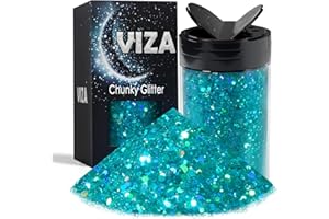 Viza Holographic Chunky Glitter, 7.8oz/220g Teal Craft Glitter for Resin Chunky Nail Flake Sequin Mixed Fine Glitter Powder Bulk Holographic Glitter for Nail Art Tumbler Cosmetic Festival Decor