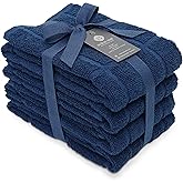 Mellow Buff 100% Cotton Terry Dish Towels for Kitchen, 4 Pack Plain, 16 x26 Inches, Super Soft and Absorbent, Perfect for Cleaning and Dish Washing | Navy Blue Kitchen Towels