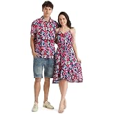 PATPAT Matching Hawaiian Outfits for Couples Beach Vacation Tropical Print Women Spaghetti Strap Dress or Men Cruise Shirt