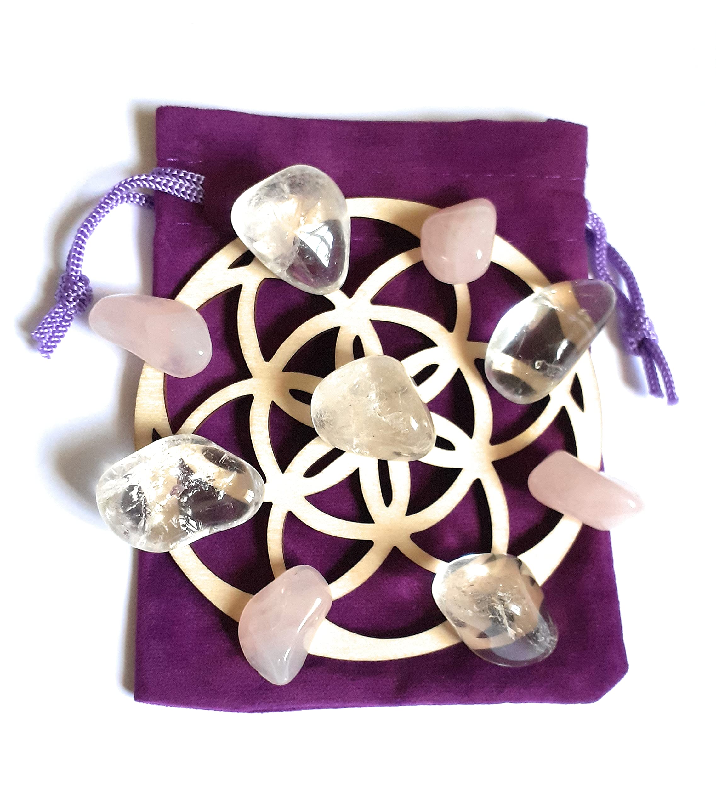 Love Crystal Grid Seed of Life Mini Set - Rose Quartz, Clear Quartz Crystals tumblestones Reiki Charged