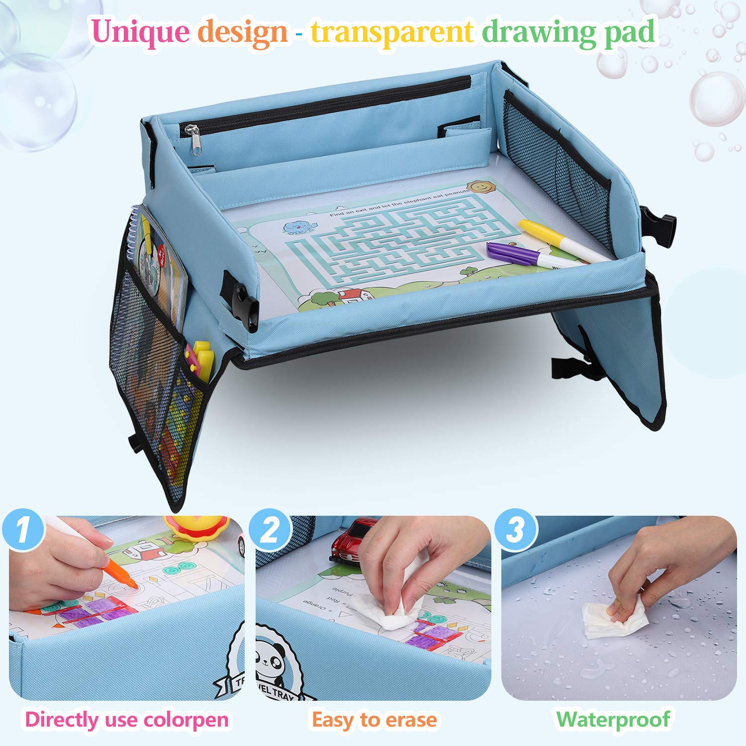 Car Activity Trays For Kids,LOORI Baby Car Trays with Dry Erasable Top