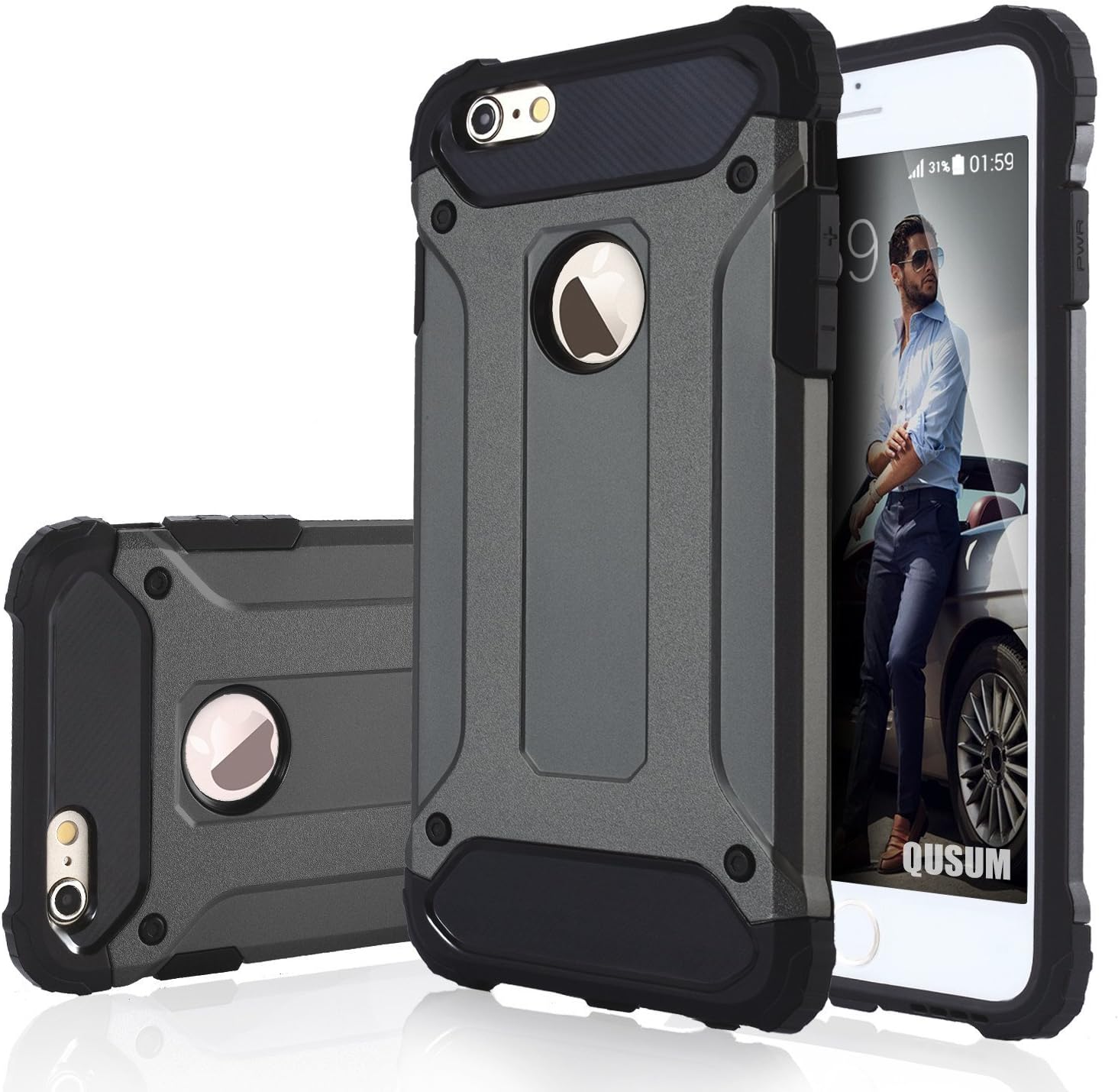 iPhone 6 Plus Case,Qusum Shockproof Anti-scratch Resist Cracking [ Heavy Duty ] Dual Layer Armor Ultimate protection for Apple iPhone 6s Plus 5.5" inch ( Gunmetal Gray )