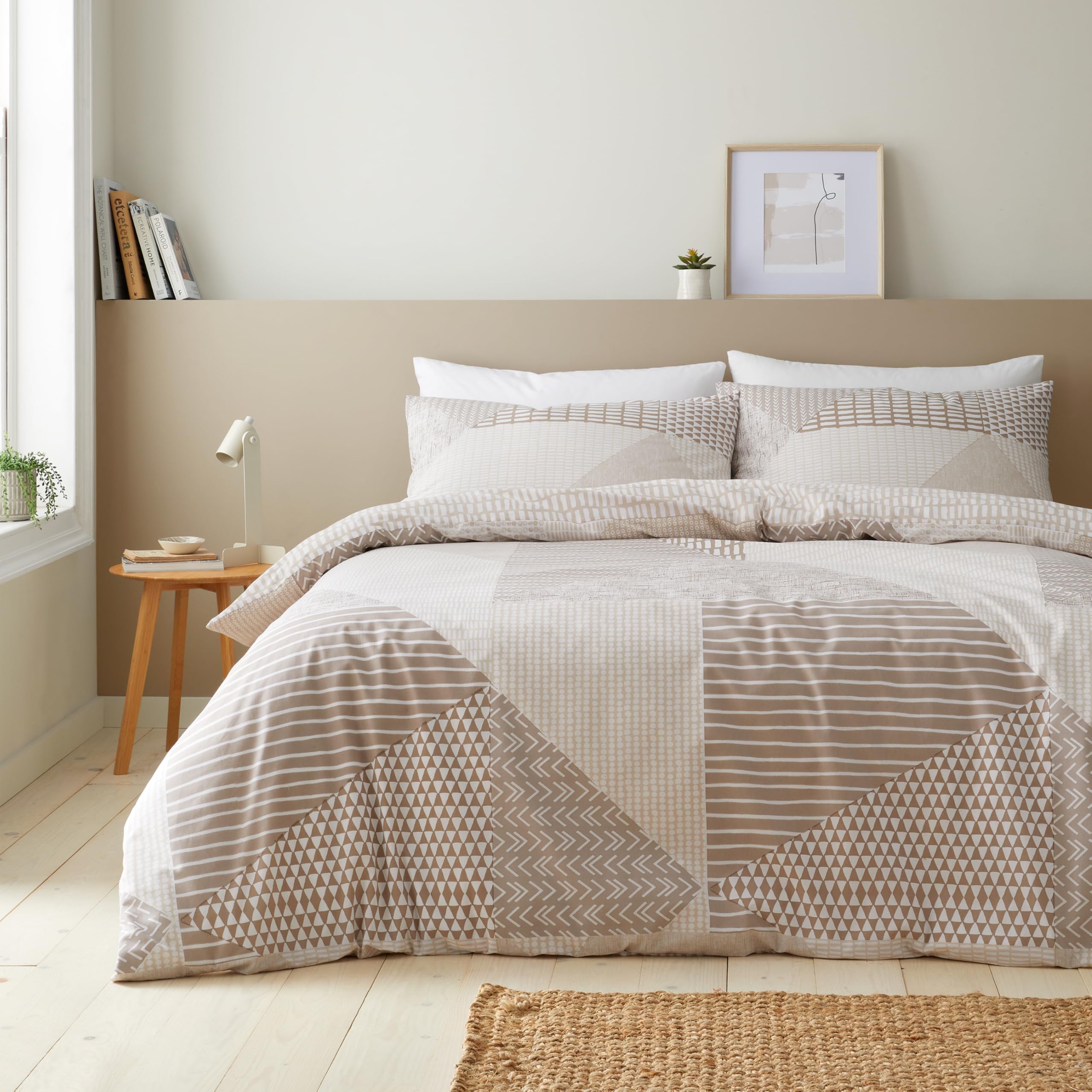 Catherine Lansfield Larsson Geo Reversible Single Duvet Cover Set with Pillowcase Natural