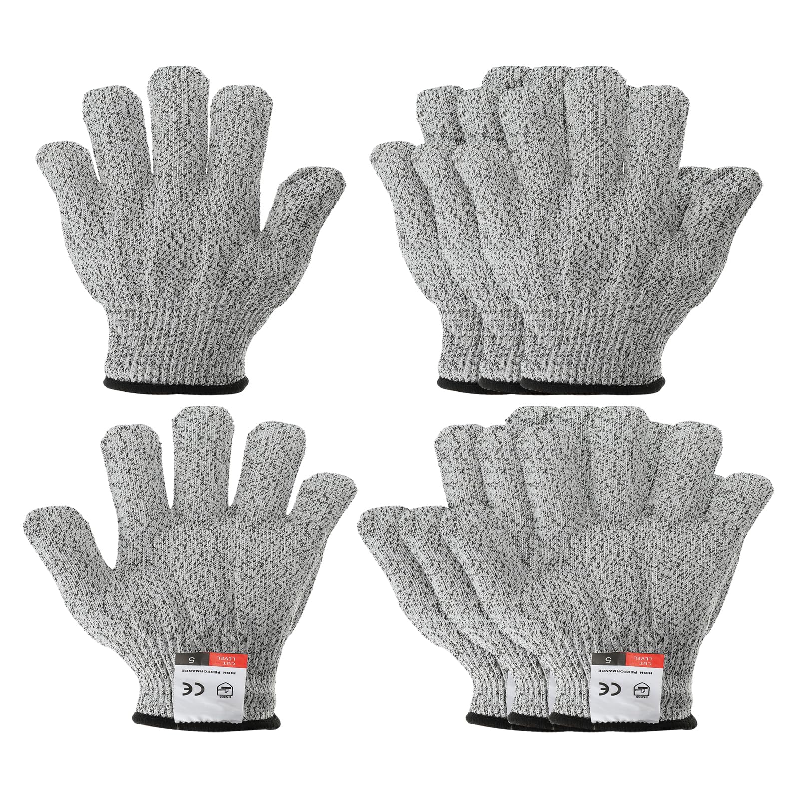 PATIKIL Cut Resistant Gloves, 4 Pair Level 5 Protection Anti Cutting Gloves for Kitchen Wood Carving Working, X-Small, Gray
