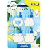 Febreze Plug In Air Freshener, Odor-Fighting Scented Oil Refill, Air Fresheners for Home and Bathroom and Kitchen, Long Lasting for Strong Odors, Jasmine &amp; Honeysuckle Scent, 0.87oz Refills, 4 Count