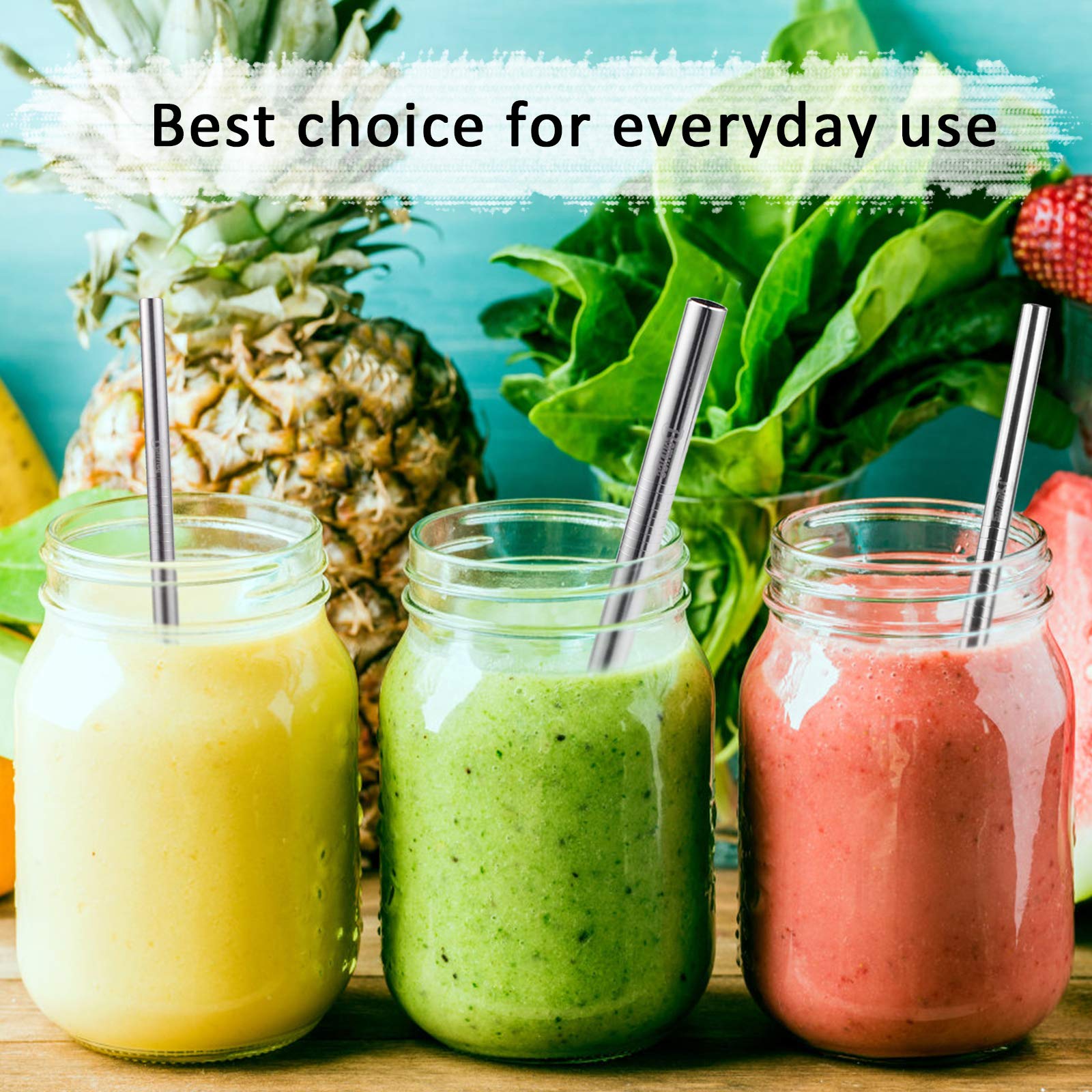 Bonviee Stainless Steel Straws 8.5 Inch Drinking Straws Metal Straws Reusable with Wooden Travel Case and Cleaning Brush Metal Drinking Straws for 20 OZ Tumbler YETI Cups (3 Size)