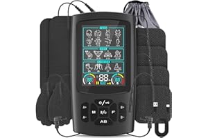 GOBOK TENS & EMS Muscle Stimulator with 28 Modes, Dual Channel Muscle Stimulator Machine with 8PCS Electrode Pads, for Muscle Relief, Shoulder, Neck, Back, New Upgraded Color Screen