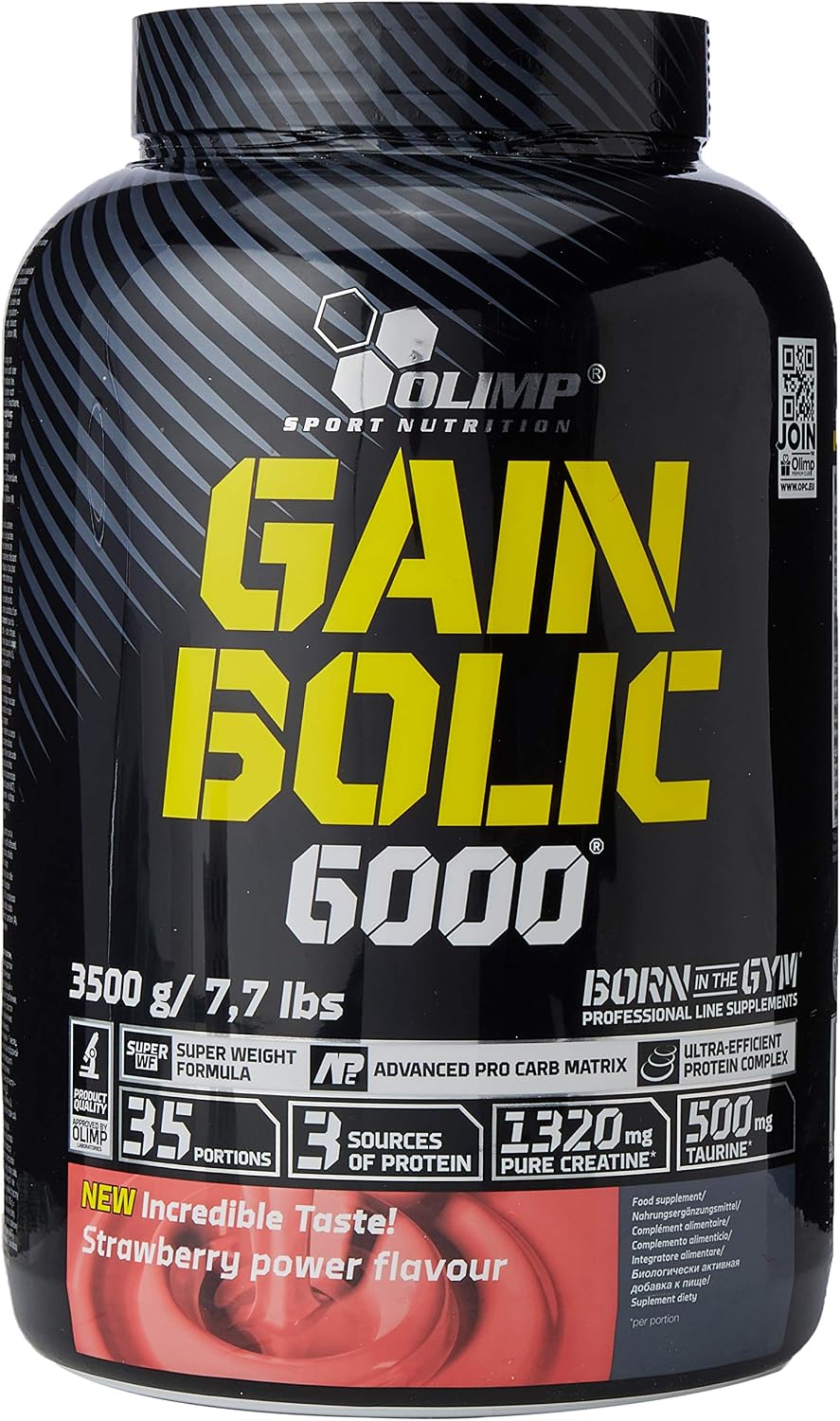 Olimp Labs Gain Bolic 6000 Powder, Strawberry, Flavour, 3.5 kg, Gain Bolic 6000 3.5 kg tub Strawberry, White, 3.5kg