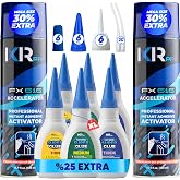 CA Glue with Activator, 6X Thin Medium Thick Glue Kit 2X 16.9oz Accelerator | Precision Repairs, Heavy-Duty Gap-Filling, Multipurpose, Wood, Plastic, Model Building, Crafts, and 3D Printing, Fast-Drying
