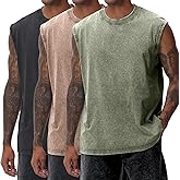 Yimoon Mens Tank Tops Workout Sleeveless Shirts Cotton Acid Wash Tees Loose Gym Muscle Shirts