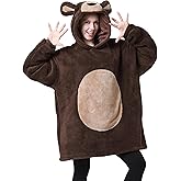 dressfan Unisex Fuzzy Bear Costume Hoodie,Shu Velveteen & Sherpa Oversized Warm Cozy with Giant Pocket,One Size Fits All