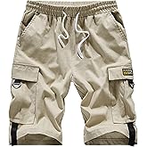 Vcansion Women's Casual Cotton Elastic Waist Drawstring Loose Fit Outdoor Multi-Pockets Cargo Shorts