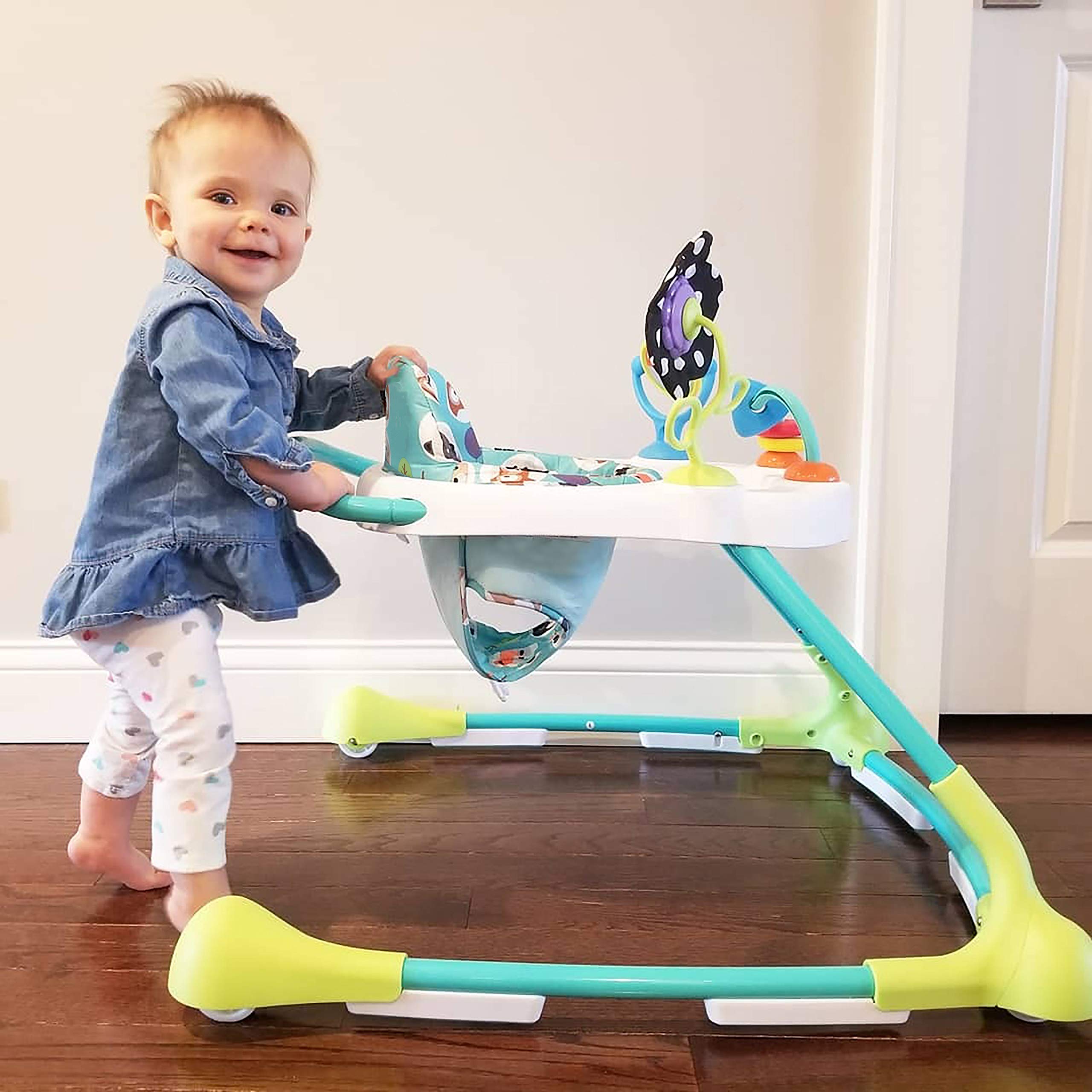 Kolcraft Tiny Steps Too 2-in-1 Infant & Baby Activity Walker - Seated or Walk-Behind, Forest Friends
