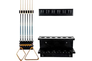 Billmart Wall Mount Pool Stick Holder - Billiards Pool Cue Rack for 6 Cues Sticks Storage Pool Table Accessories, Black