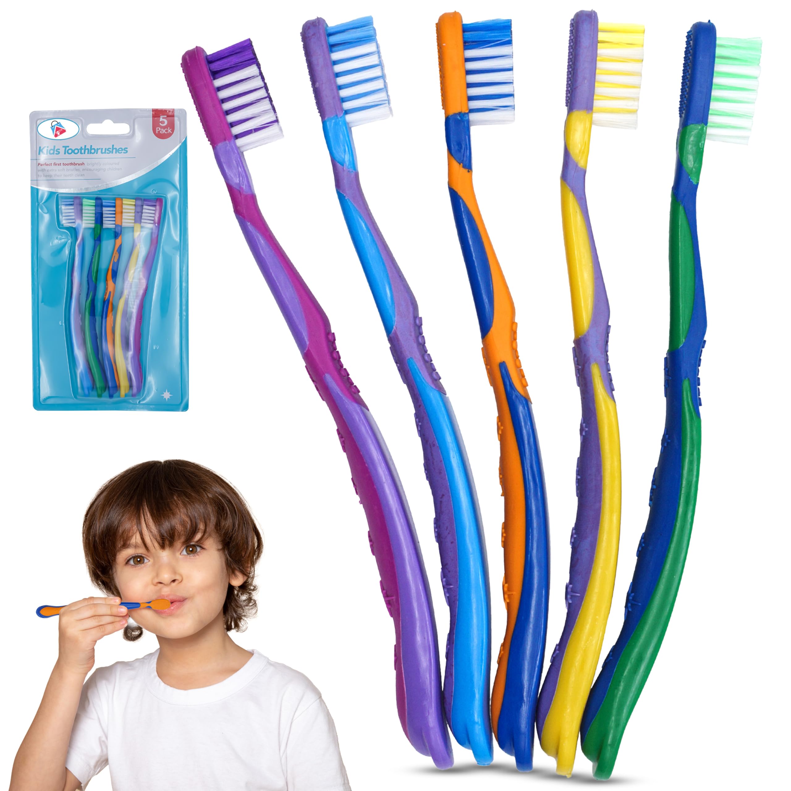 Kids Manual Toothbrushes, 5PK Gentle Extra Soft Bristles, Kids Toothbrushes, Soft Toothbrush for Kids Adults, Travel Essentials for Kids Ages 3+ Years | Mixed Colour