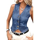 ELLEVEN Women's Cropped Denim Vest with Fitted Waist, V-Neck Jean Waistcoat for Summer Western Trendy Outfits