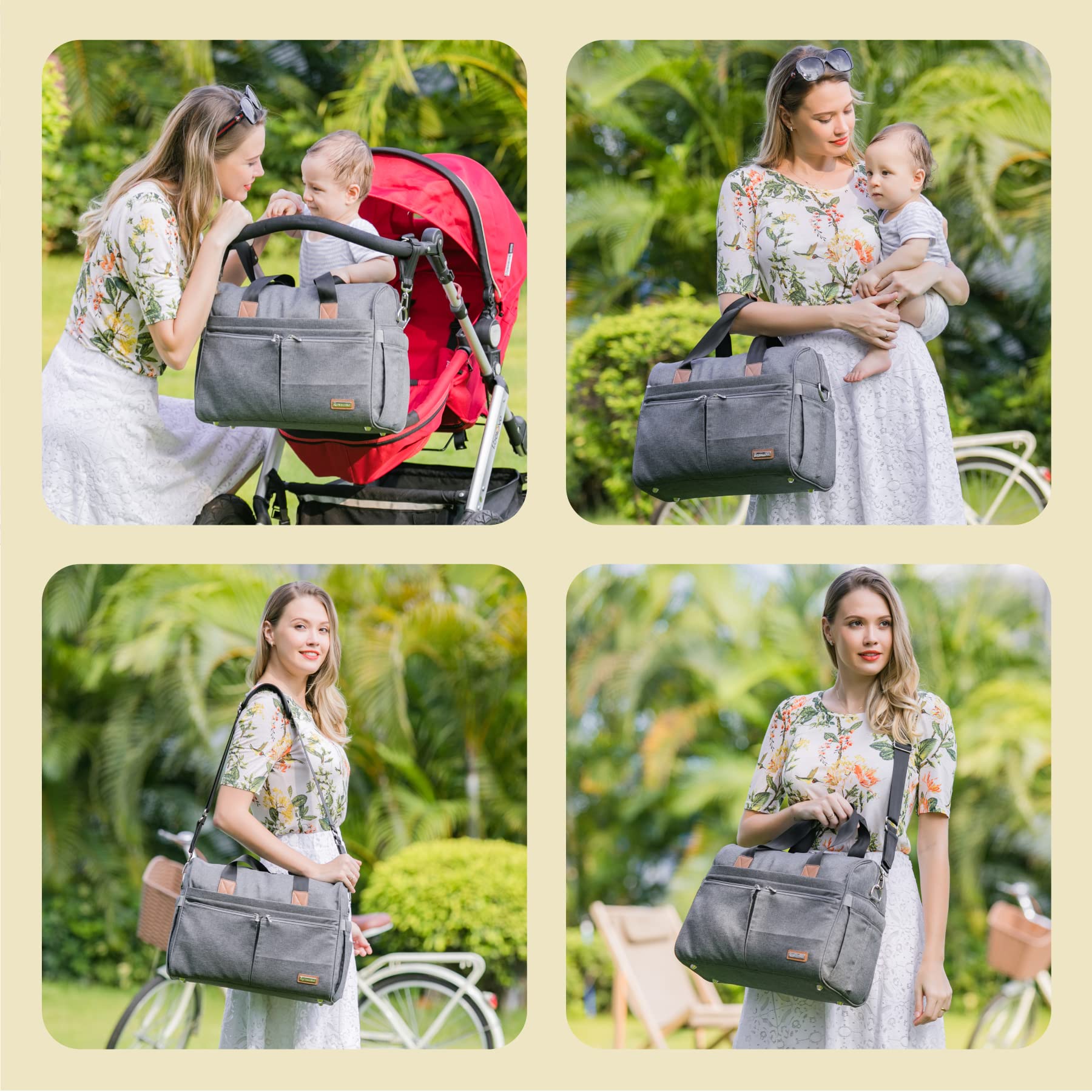 RUVALINO Diaper Bag Tote, Hospital Bag Large Travel Weekender Diaper Changing Messenger for Mom and Dad