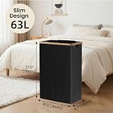 efluky Slim Laundry Basket with Lid 63L Tall Narrow Foldable Black view 4