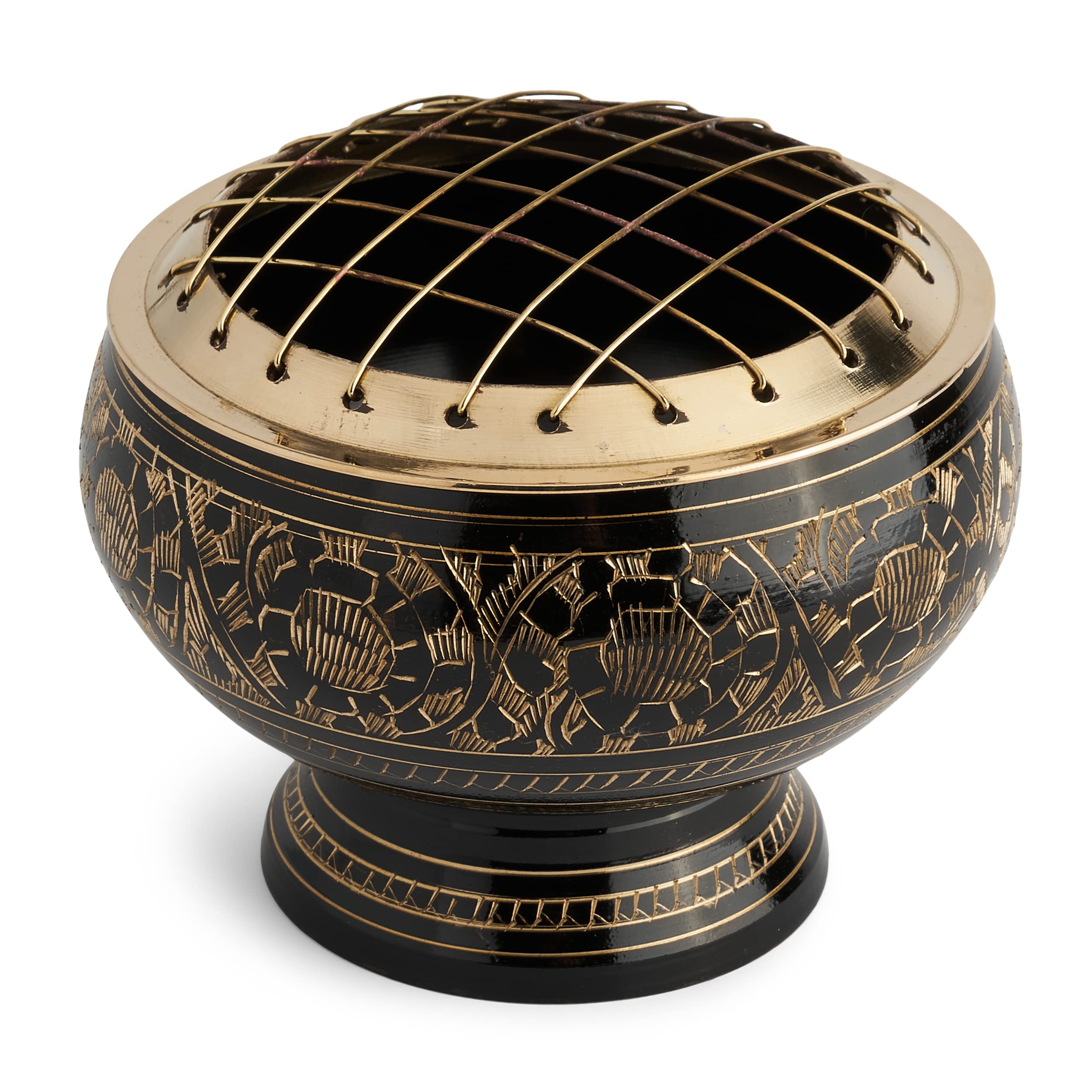 NKlaus Ø9,5cm net vessel brass black gold incense burner for incense with engraving 39154