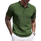 COOFANDY Mens Knit Polo Shirts Short Sleeve Ribbed Textured Polo Shirt Lightweight Casual Golf Shirts Collared T Shirt