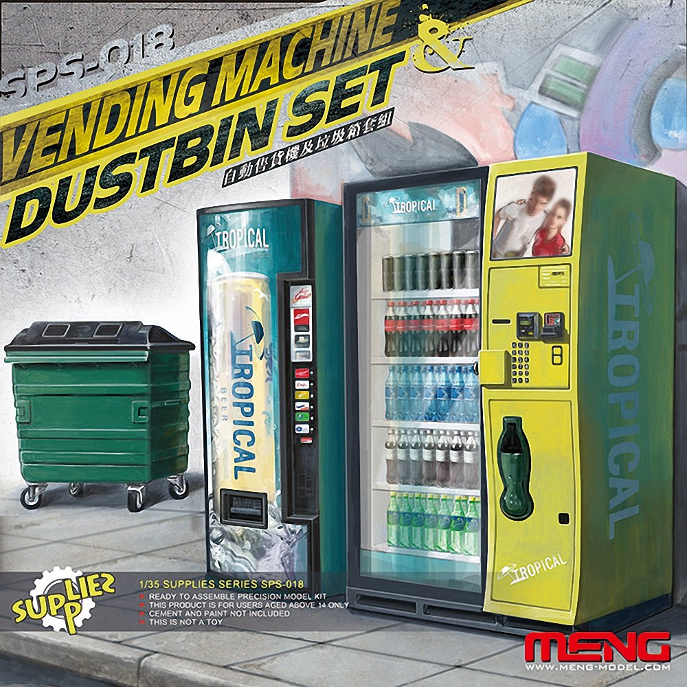 Meng 1:35 Scale Vending Machine and Dumpster Model Set (Multi-Colour)