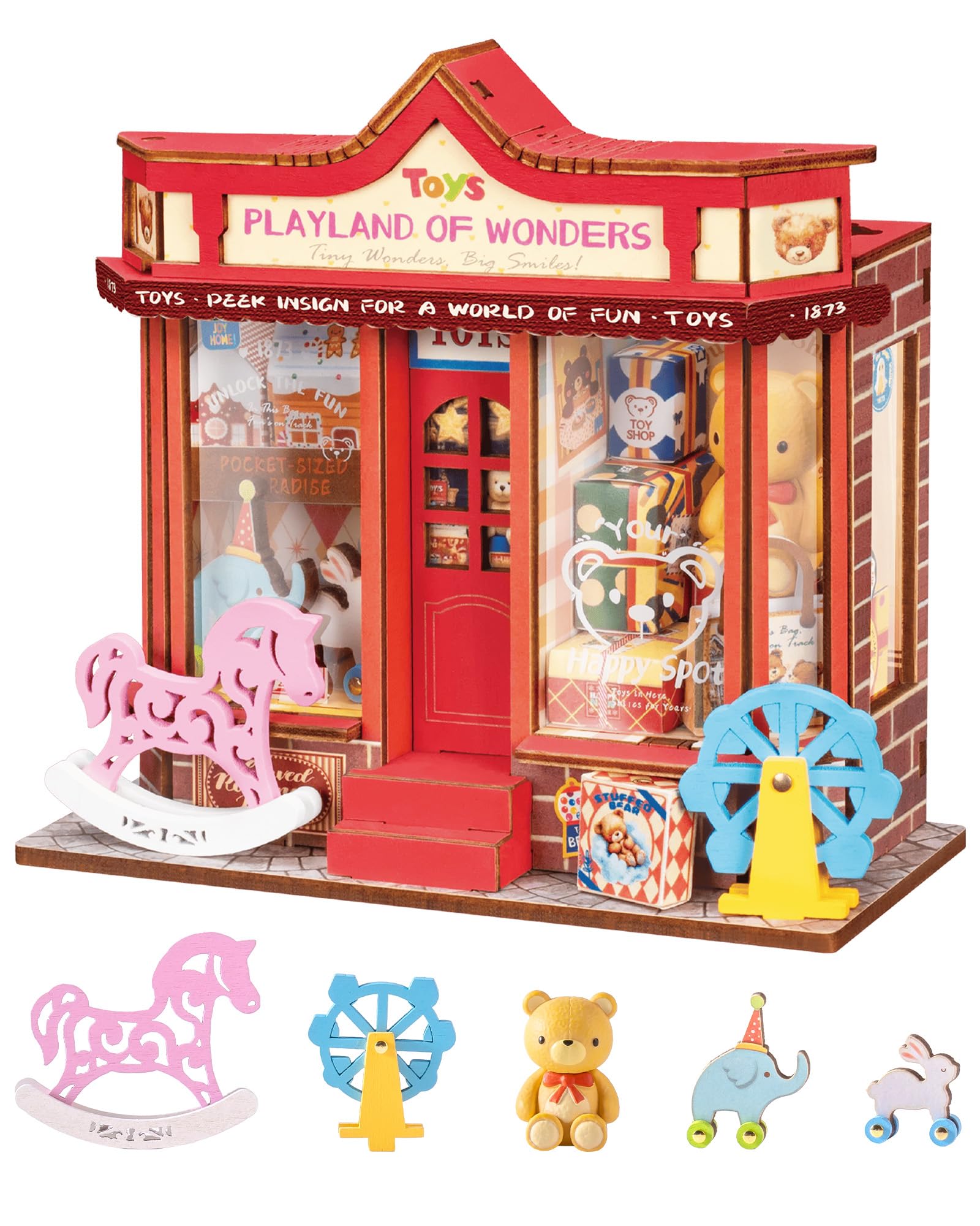 Rolife DIY Miniature House Kit Mini Store Series Wooden Miniature Model Kit Mini Dollhouse Building Set Book Nook Kit Home Decoration Gift for Adults and Teen (Whimsy Toy Shop)