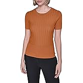 Karl Lagerfeld Womens Short Sleeve Round Neck Ribbed Sweater