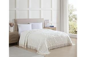 Beatrice Home Fashions King, Ivory, Lotus Medallion 100% Cotton Chenille Bedspread, Soft, Cozy, Lightweight, Fringe