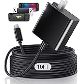 MENEEA (10FT) 65W Fast Charger for Nintendo Switch 2, Steam Deck & ROG Ally PD3.0 Foldable AC Adapter with Long Charging Cable for TV Dock, Compatible with PlayStation Console Controller