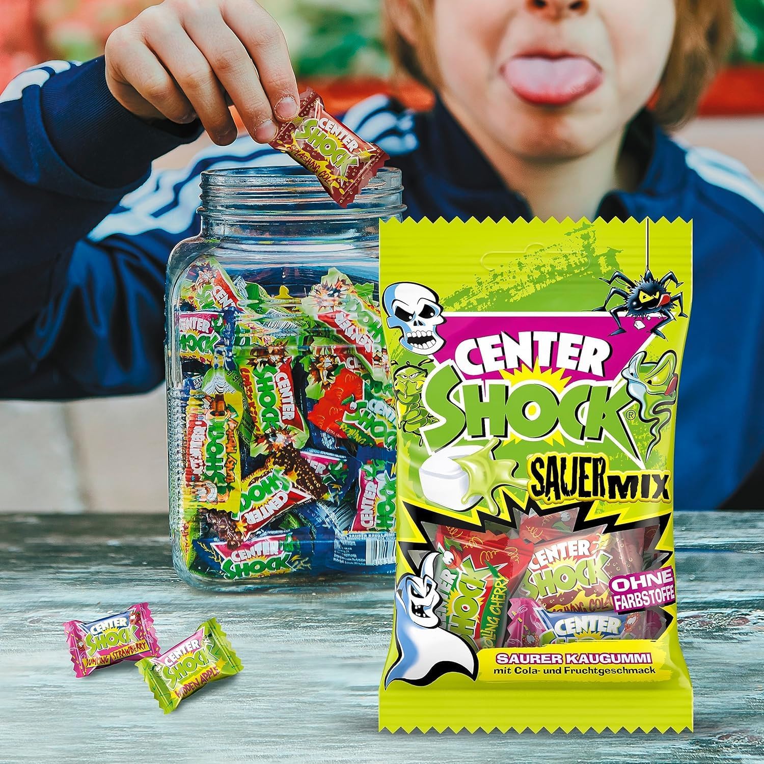Center Shock Sour Mix, 1 Packung mit 11 extra-sauren Kaugummis, mit Füllung, ohne Farbstoffe, geeignet für Geburtstag und Weihnachten, 44g 3