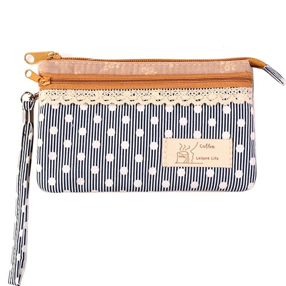 KISS GOLD (TM Mini Handytasche Geldbeutel mit Polka Dots für Damen und Mädchen Blau