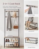VASAGLE 3 in 1 Coat Stand with Shoe Rack Bench Steel Frame 70 cm High view 3
