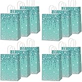 12Pcs Teal and Silver Gift Bags Glitter Diamond Goodie Bag Happy Birthday Treat Bag Blue Turquoise Candy Bags Supplies for Wedding Bridal Baby Shower Holiday Party Favors Decorations 4.7*3.15*8inch