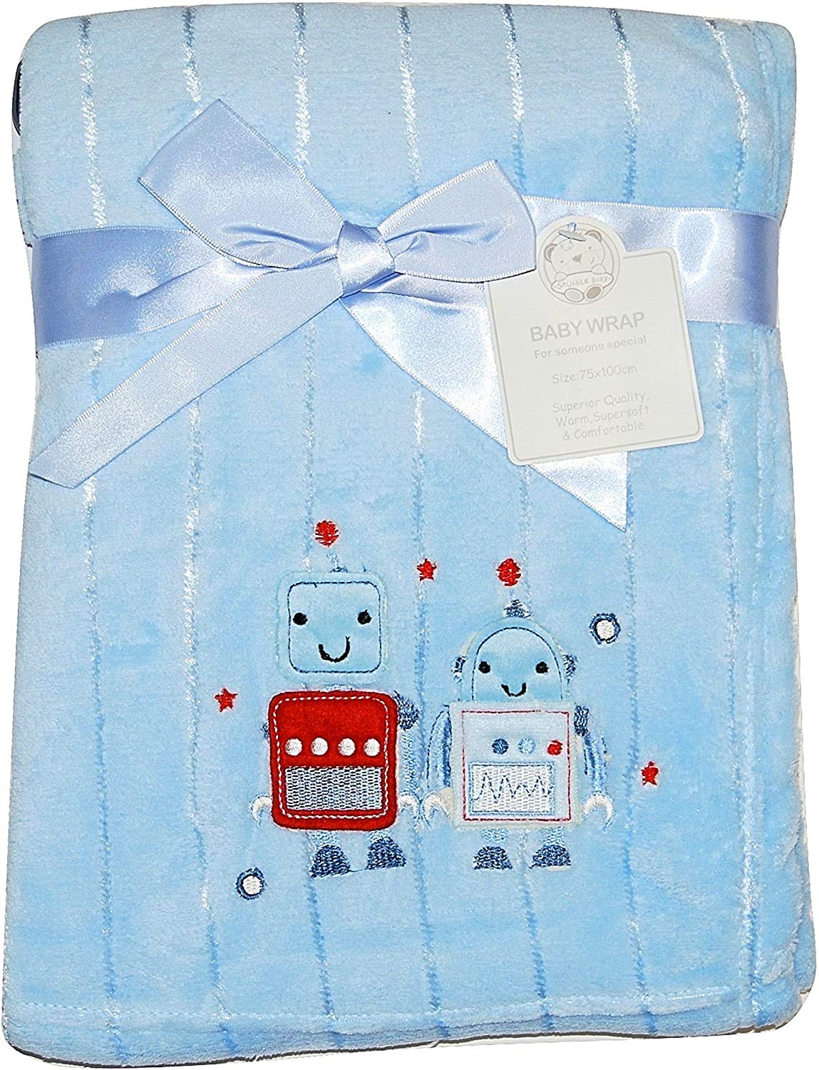 Baby Boy Blanket Pram Soft Fleece Blue Robot