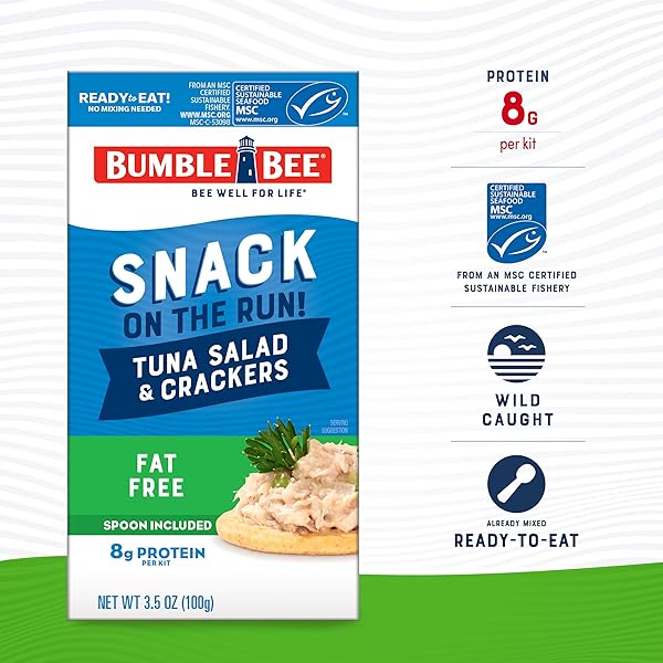 BUMBLE BEE SNACK ON THE RUN! PROTEIN SNACK PACK – 8G PROTEIN PER BOX – FAT FREE TUNA SALAD WITH CRACKERS KIT – READY TO EAT EASY-OPEN CAN – WILD CAUGHT MSC-CERTIFIED TUNA (PACK OF 1)